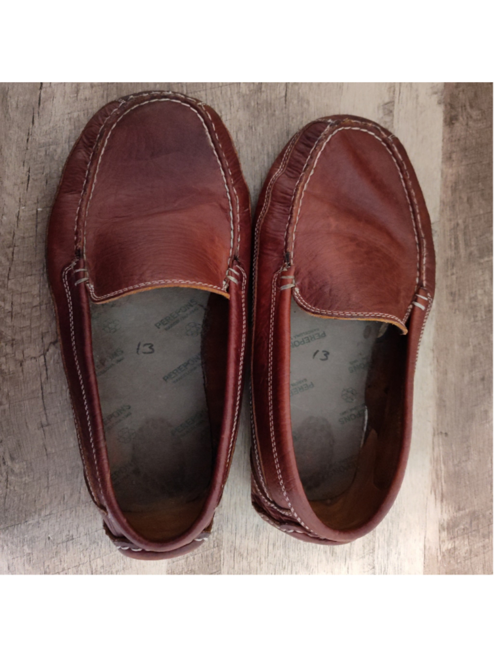 Men's Duluth Trading Company Brown Leather Loafers US 13 with White Stitching